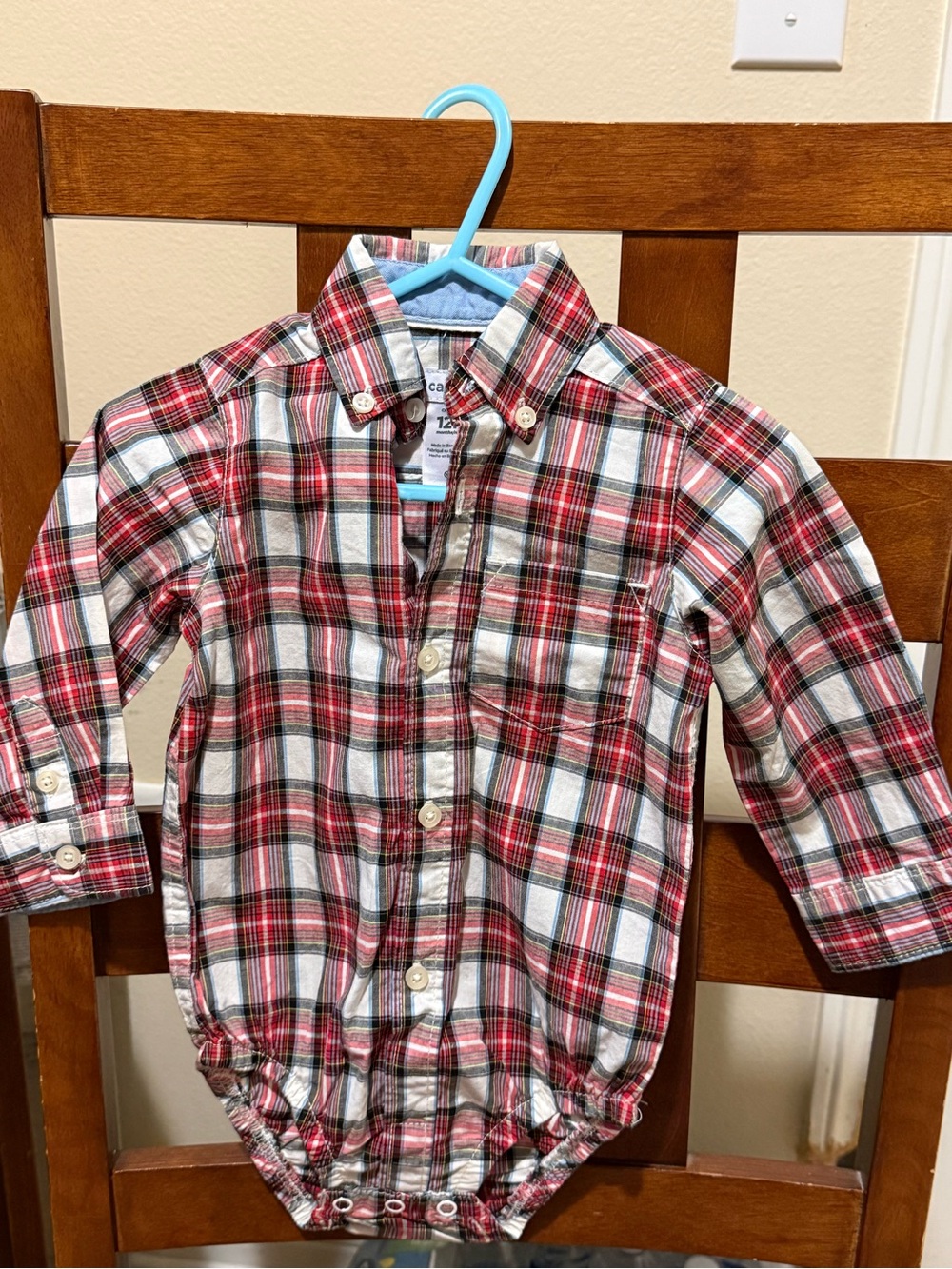 Carter's Red and White Plaid Button-Down Bodysuit